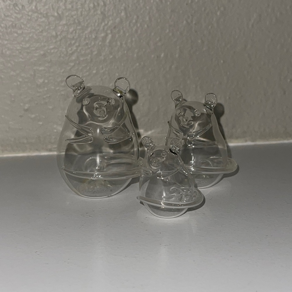HAND BLOWN Clear Glass Mice X3  Miniature Mini Figurine *